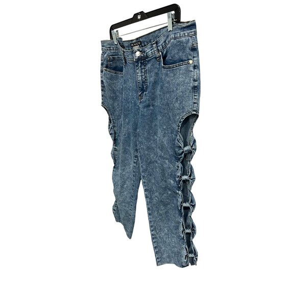 Venus Womens Denim Capri Jeans Side Bow Cutout SZ 16 - Picture 3 of 10